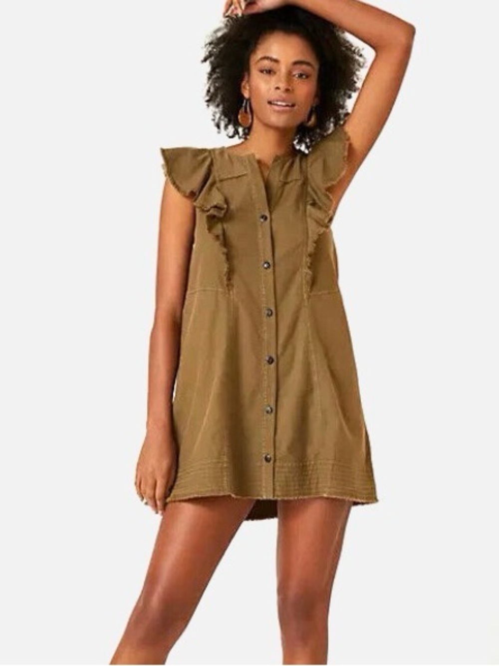 Anthropologie Pilcro Army Green flutter Sleeve Ruffle Dress size XL